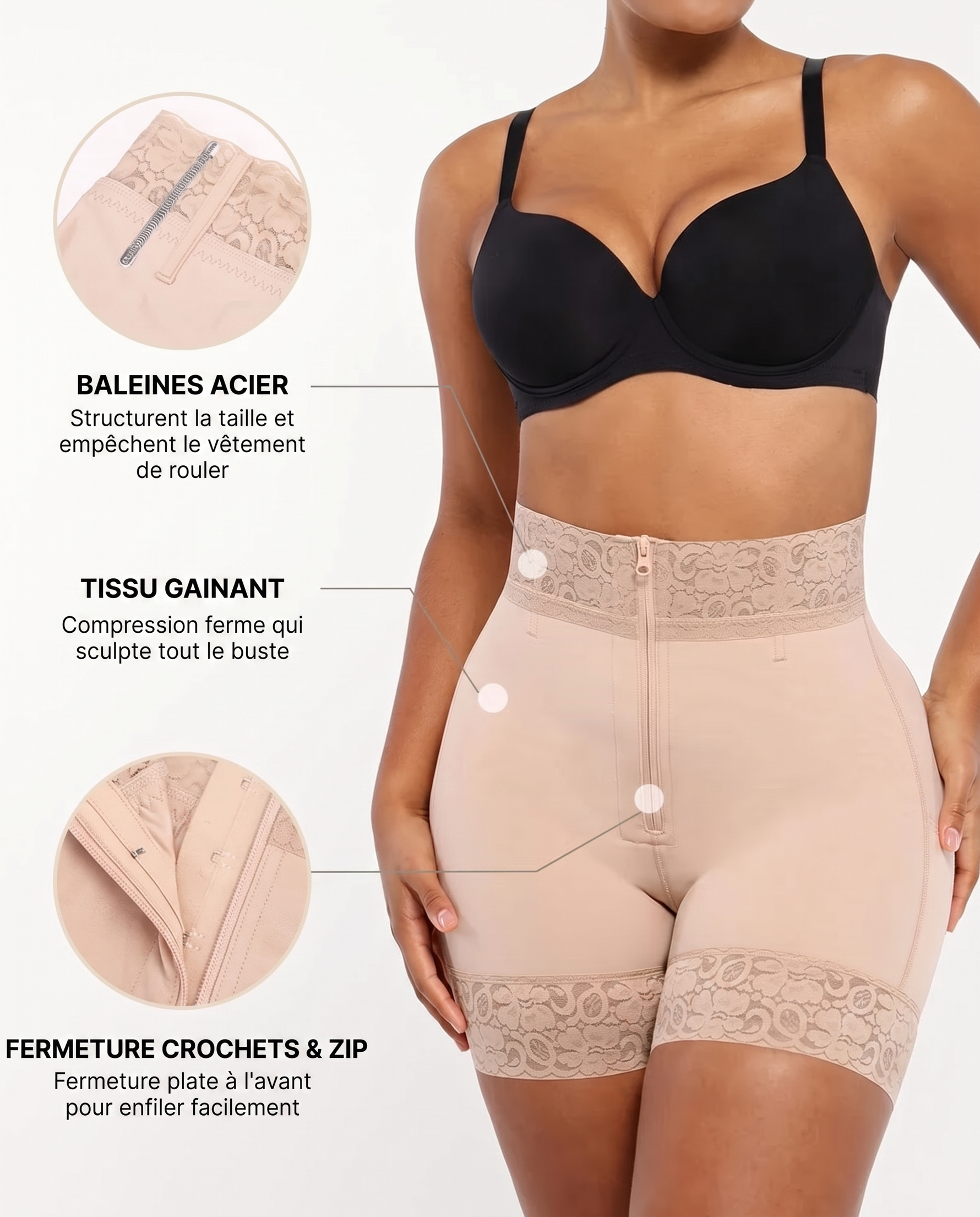 Baleines Acier Beige - infographie baleines tissu fermeture