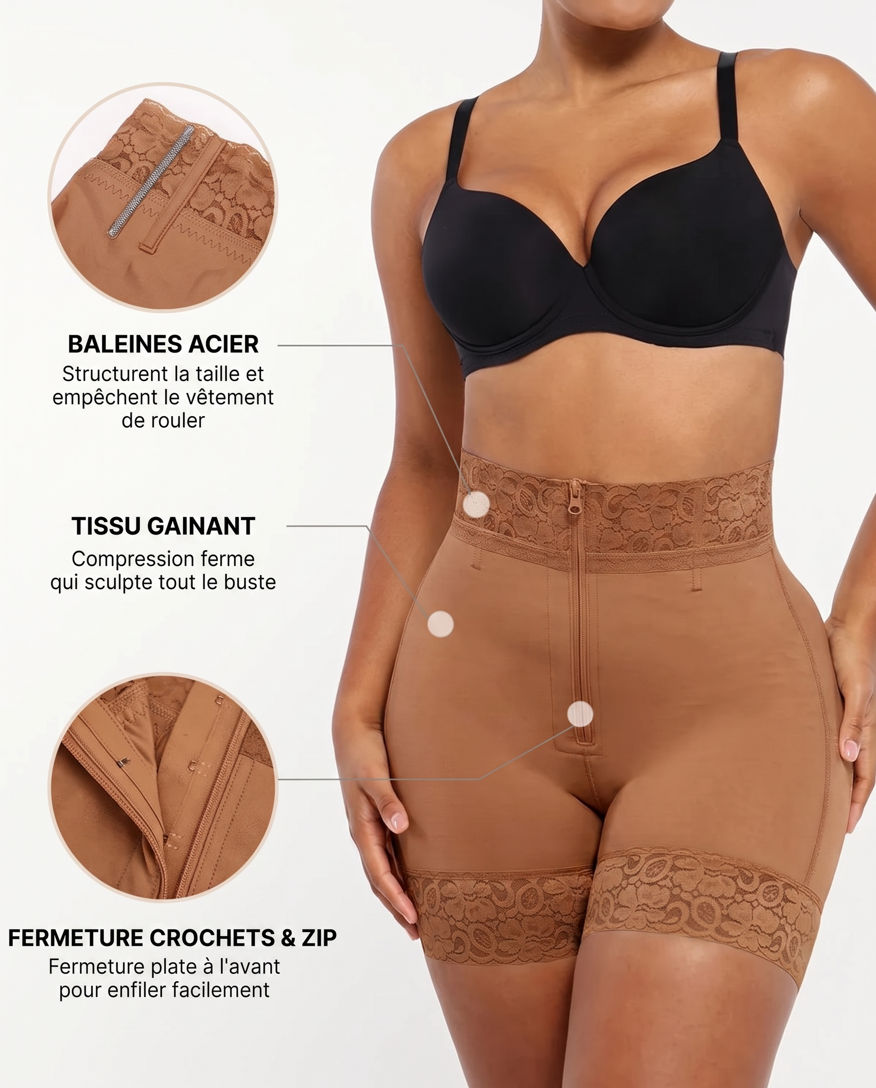 Baleines Acier Marron - infographie baleines tissu fermeture