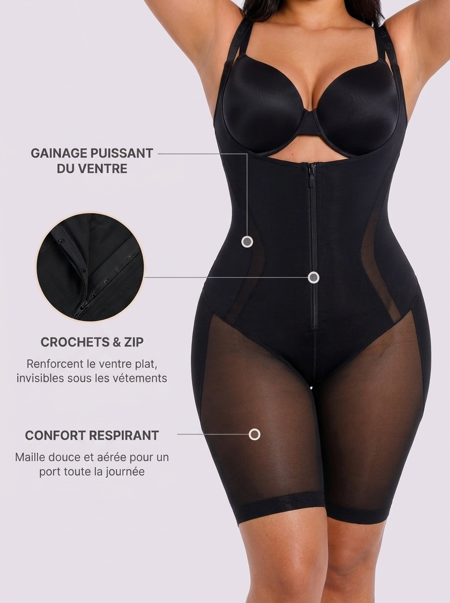 Voile Respirant Noir - infographie gainage crochets confort
