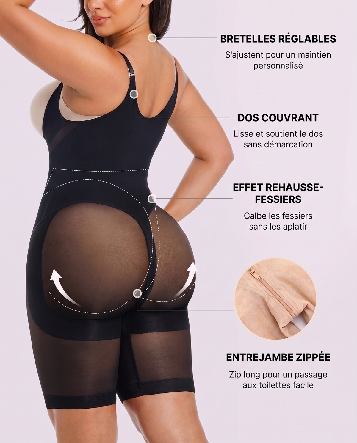 Voile Respirant Noir - infographie bretelles dos rehausse zip